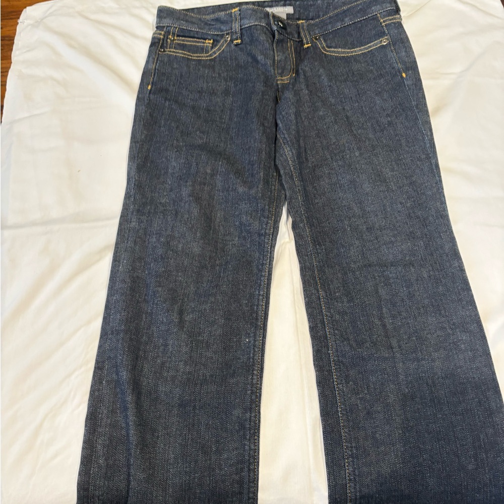 Ann Taylor Dark Blue Jeans with Yellow Stitching